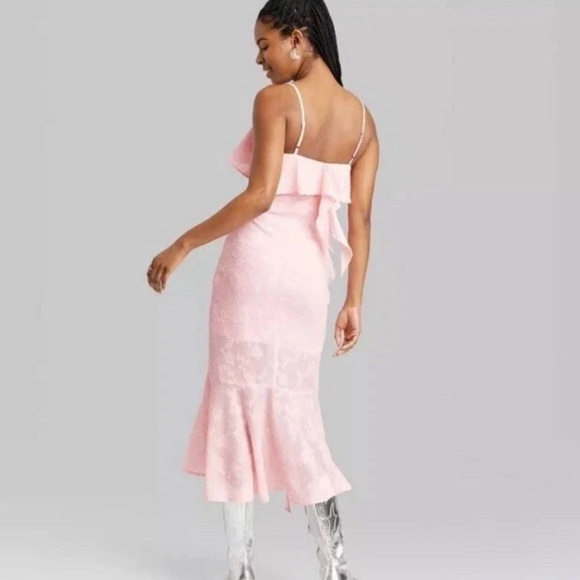 NWT Wild Fable, Women’s Dress Pink Blush Midi Chiffon Floral Ruffle, Size Medium - Picture 3 of 7